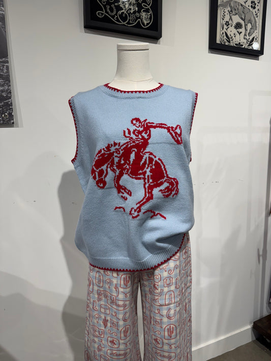 Hats off to the Cowboy Bronc Rider sweater vest red/blue