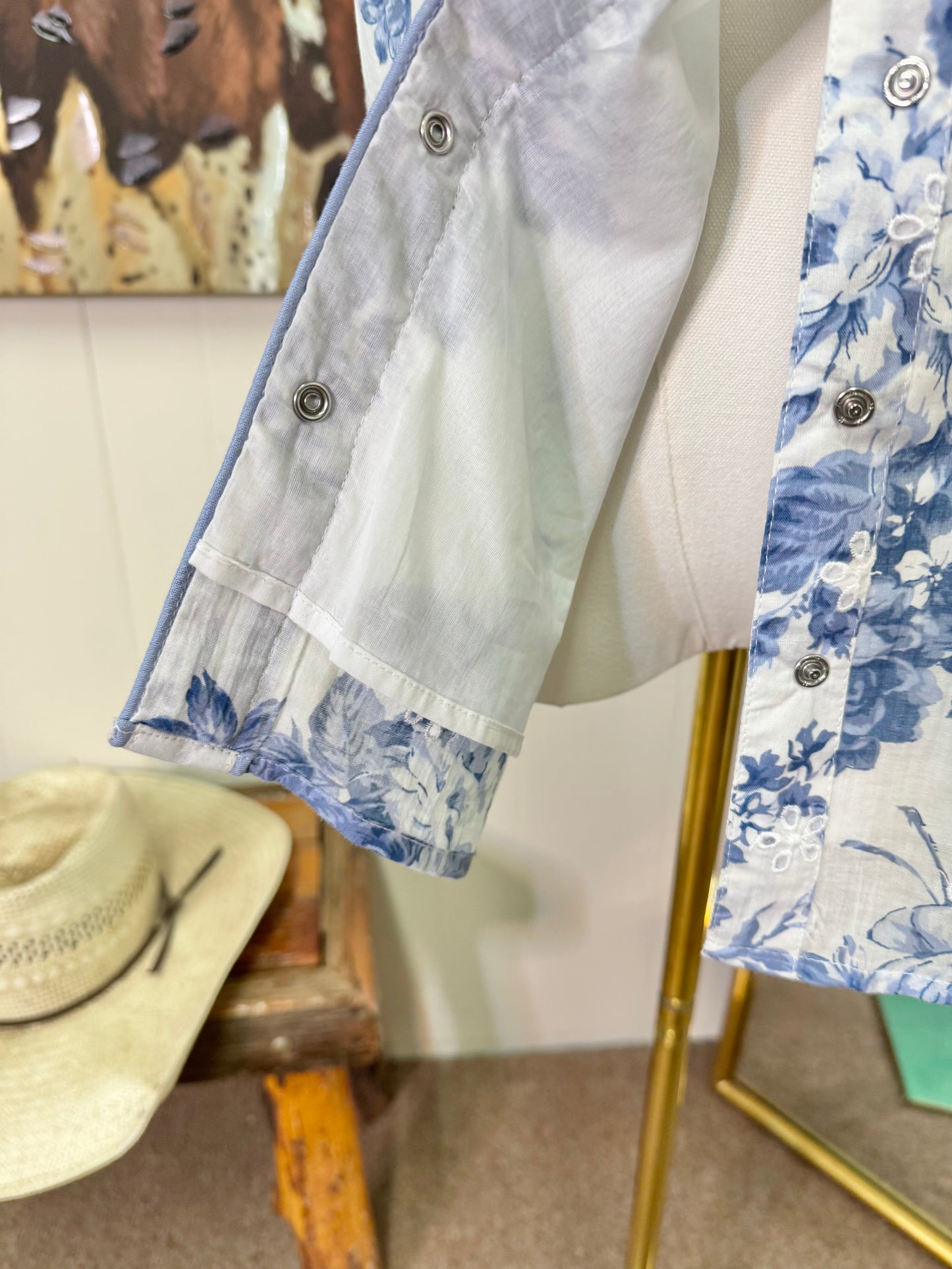 Fancy Floral Pearl snap western short sleeve blouse 