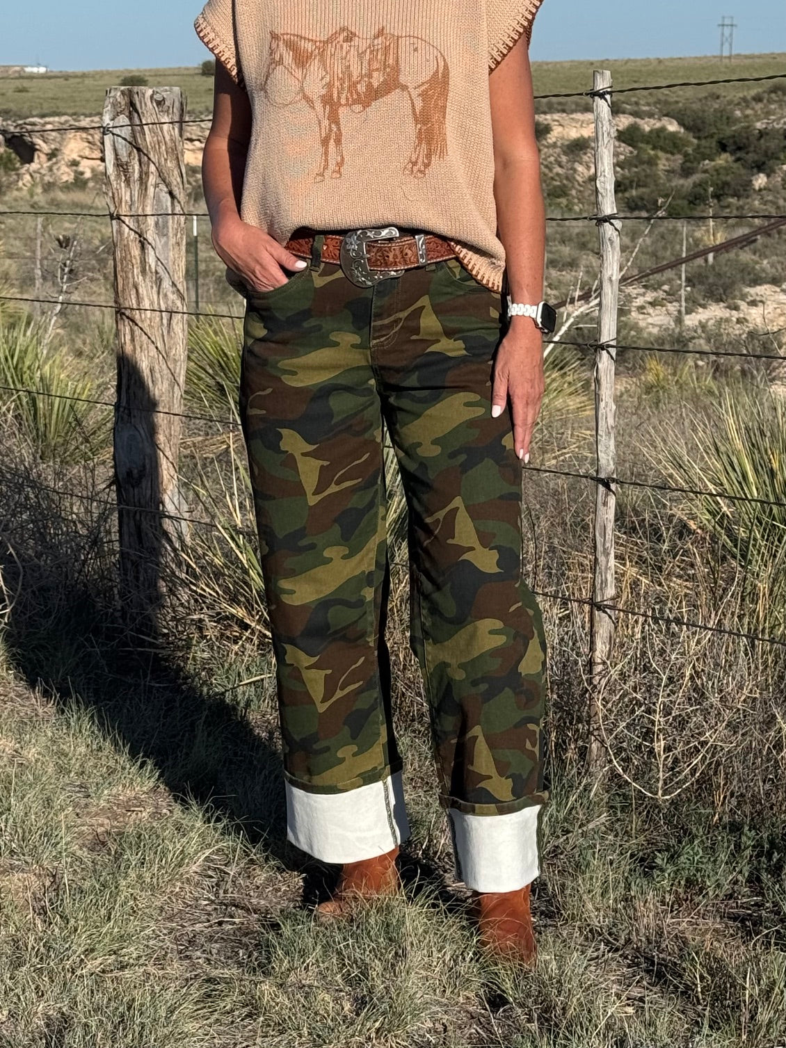 Camo Wide Leg Jeans with Cuff