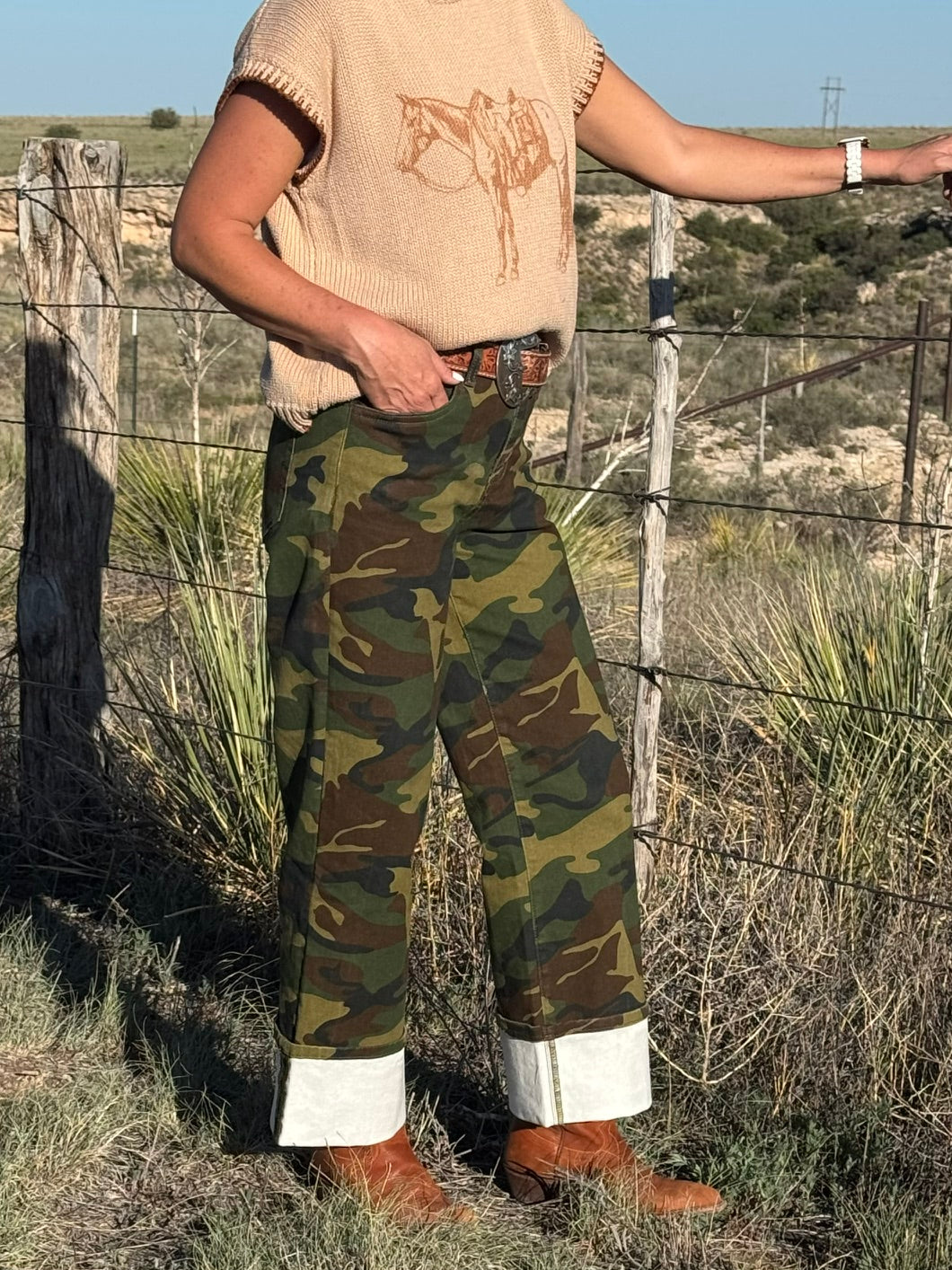 Camo Wide Leg Jeans with Cuff