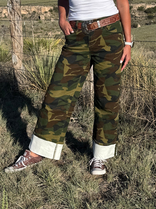 Camo Wide Leg Jeans with Cuff