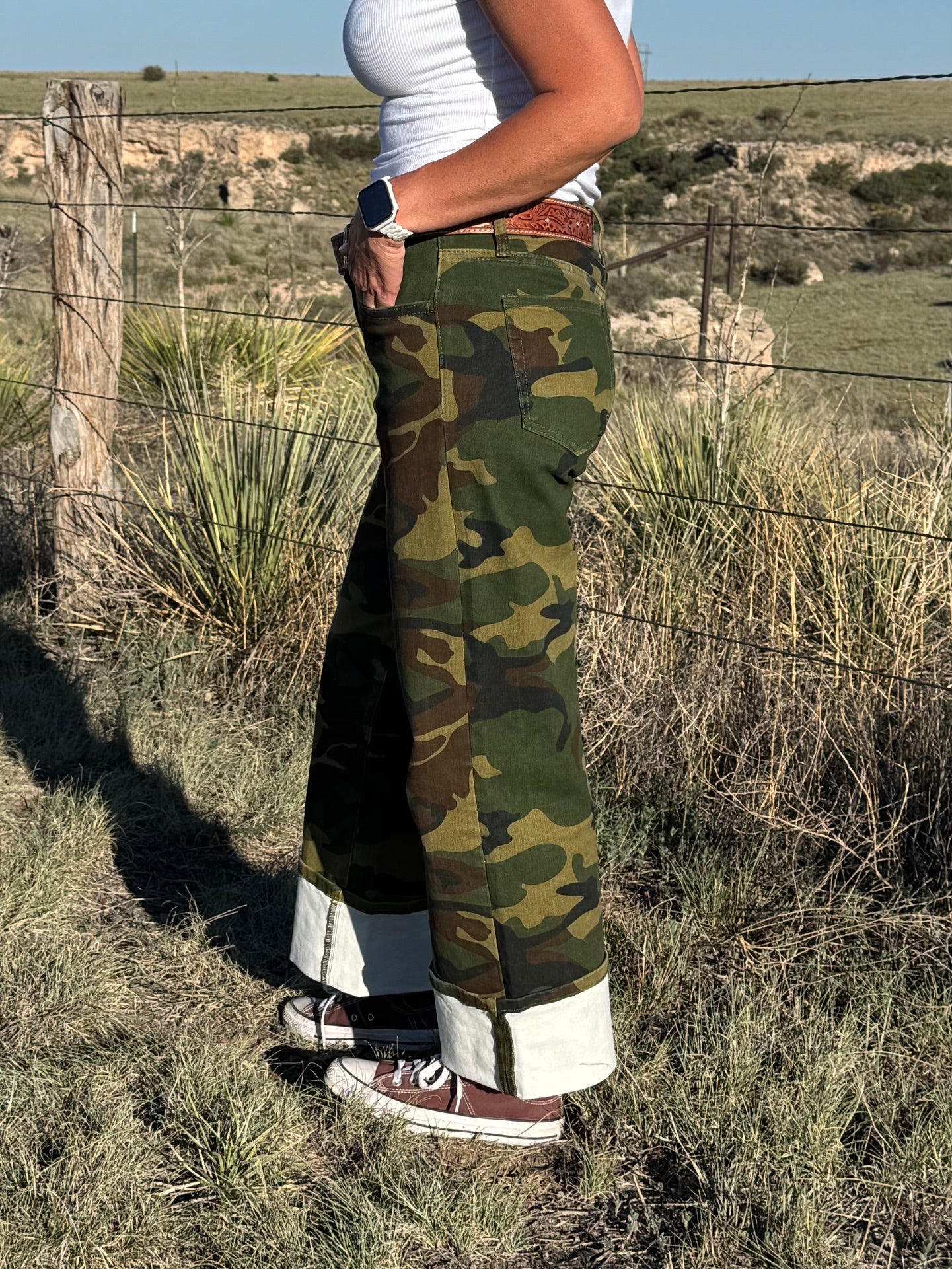 Camo Wide Leg Jeans with Cuff