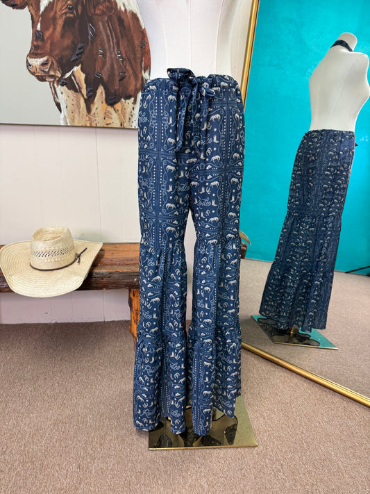 Rodeo bandana print tiered ruffle pants