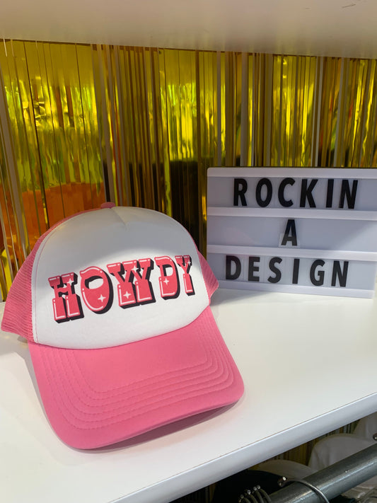 Howdy pink and white foam trucker hat