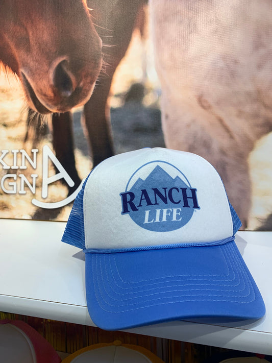 Ranch Life mountains beer logo foam trucker hat