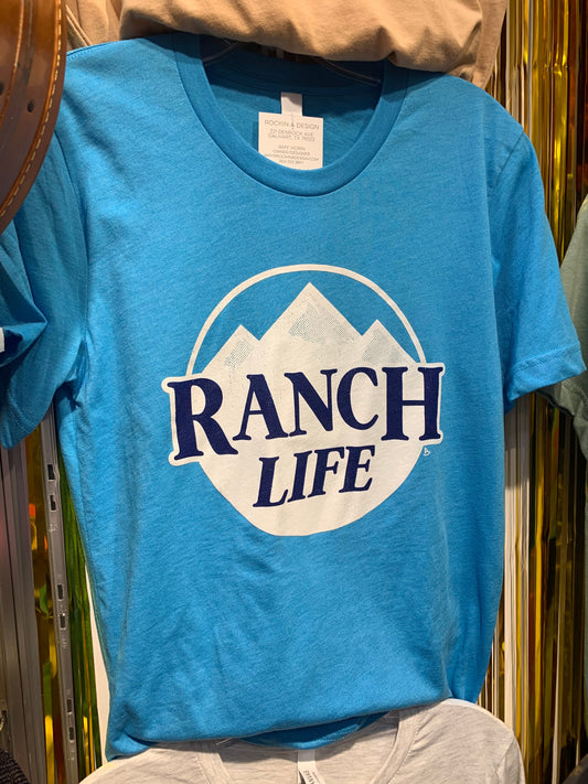 Ranch Life mountains beer logo graphic tee
