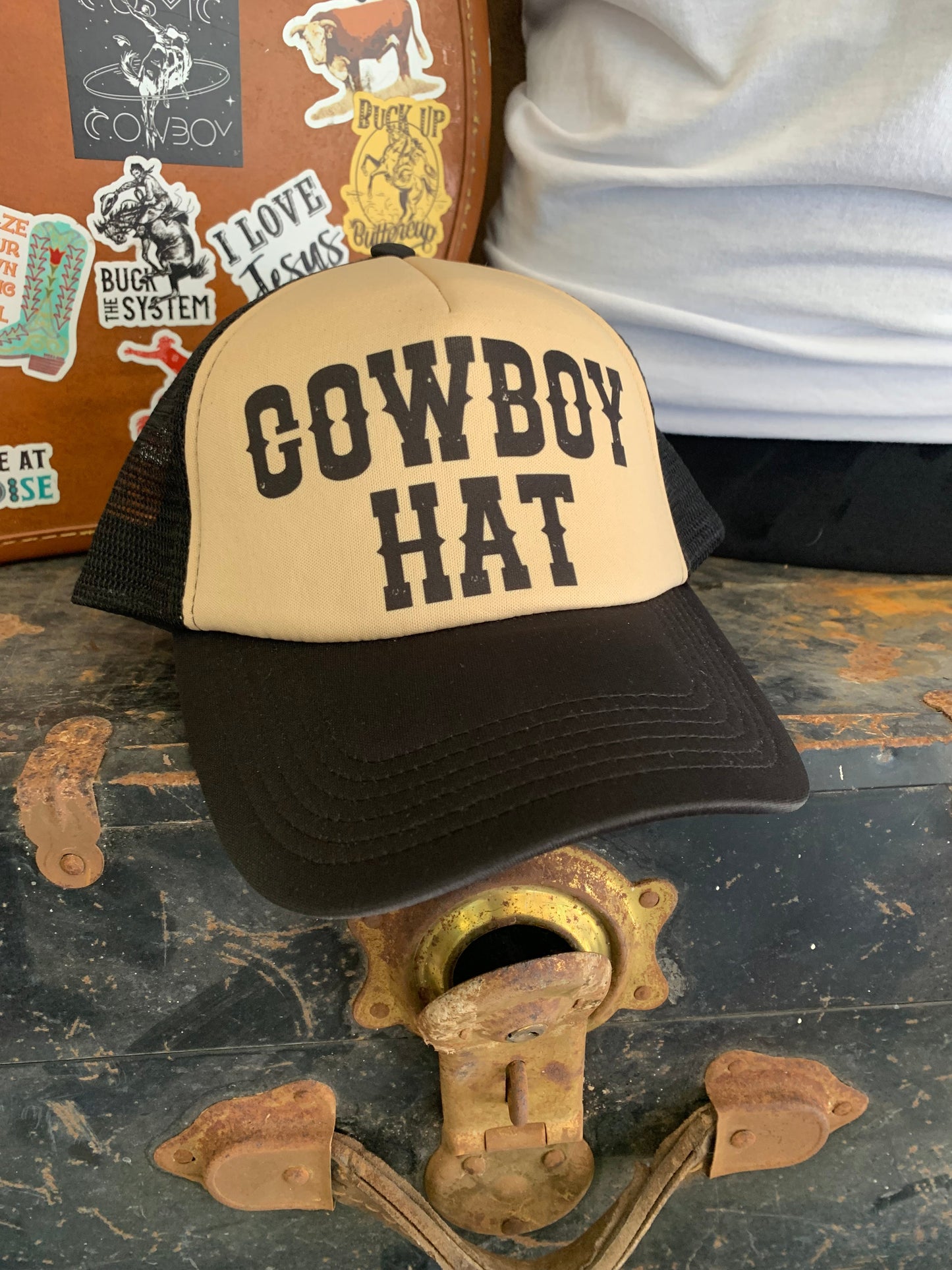 Cowboy Hat black & TAN foam trucker hat
