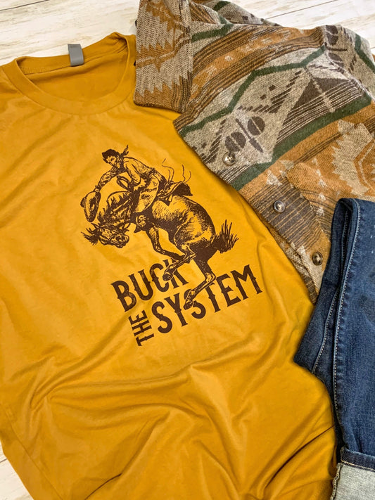 Buck the System mustard tee